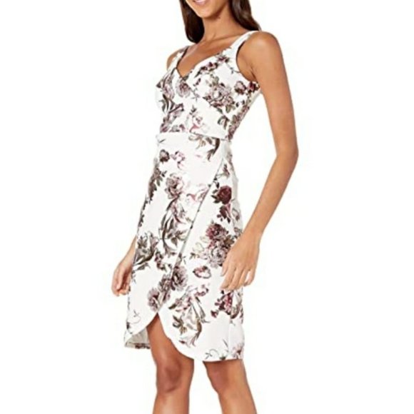 bebe Woman's Floral Faux Wrap dress size 6 Ivory/ Multi colored NEW - Picture 13 of 14
